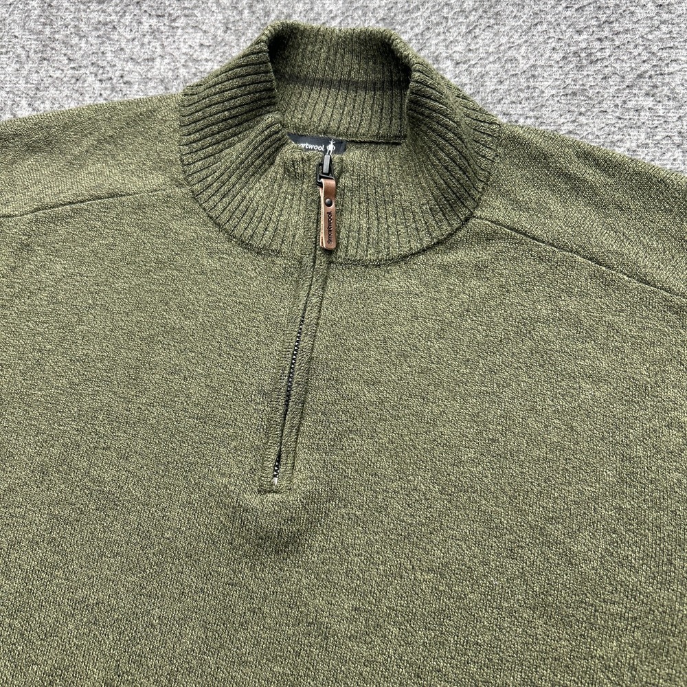 Smartwool Sparwood 1/4 Zip Sweater Merino Wool Long Sleeve Mens L Olive Green